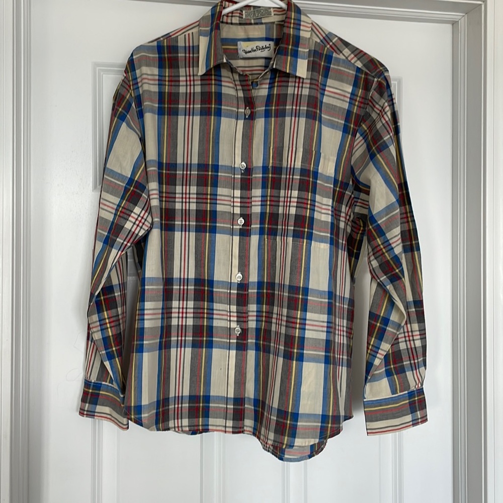 Diane Von Furstenberg Plaid button down top size 12